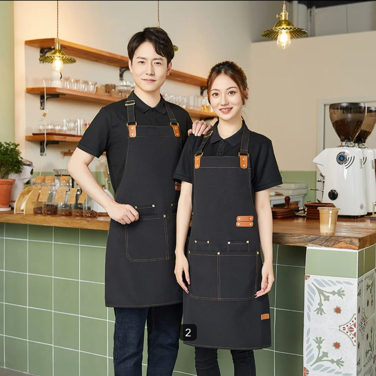 Premium Upscale  Apron with pockets and Adjustable Leather Straps
