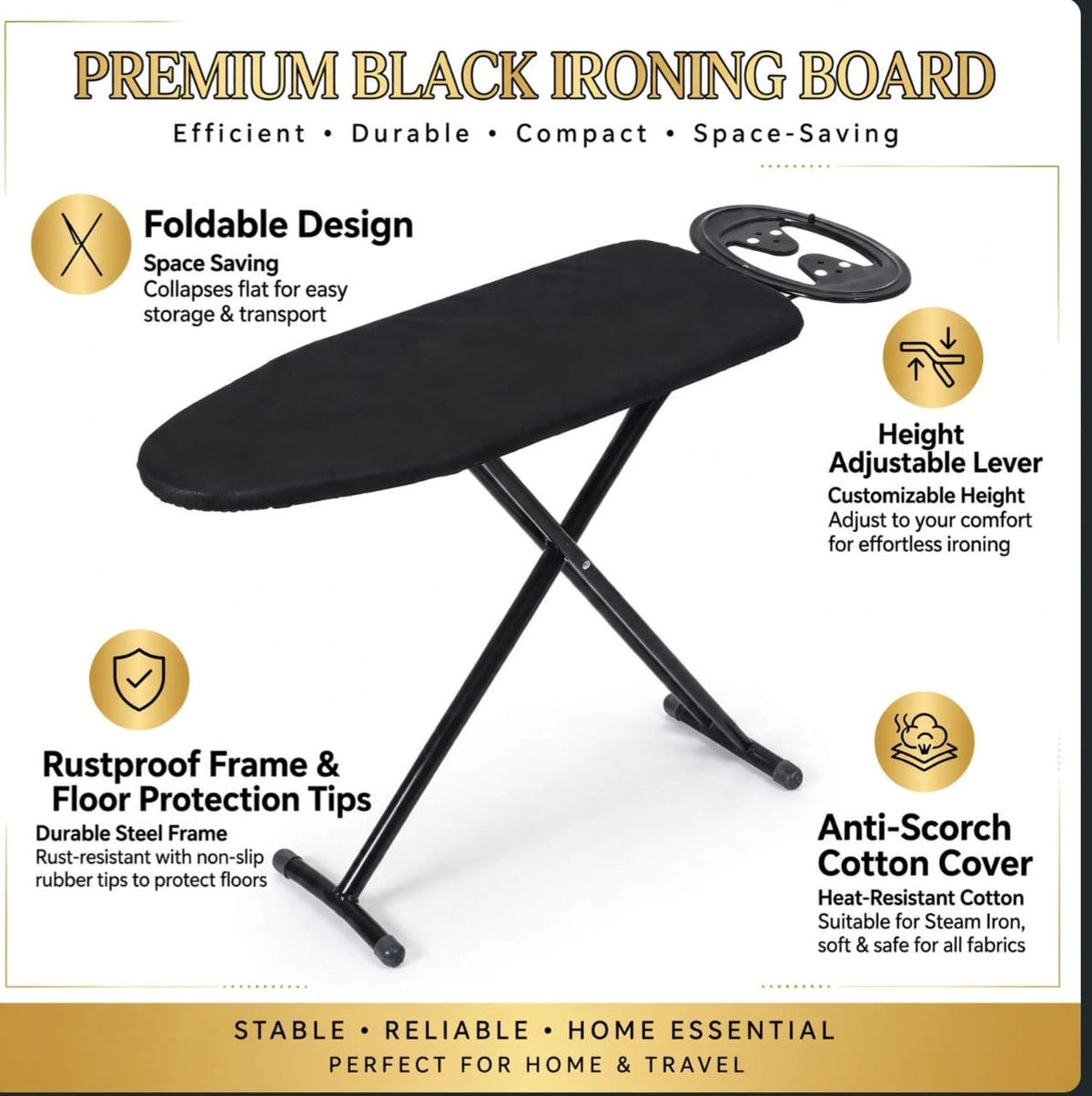 Premium Black ironing Board