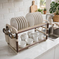 2-Tier Aluminum Dish Drying Rack with Drainer