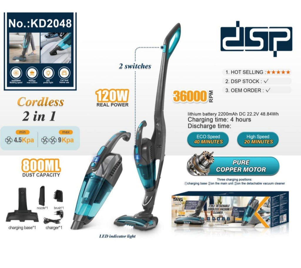 2 in 1 Detachable cordless Vaccum cleaner: Can be used separately after dissasembly