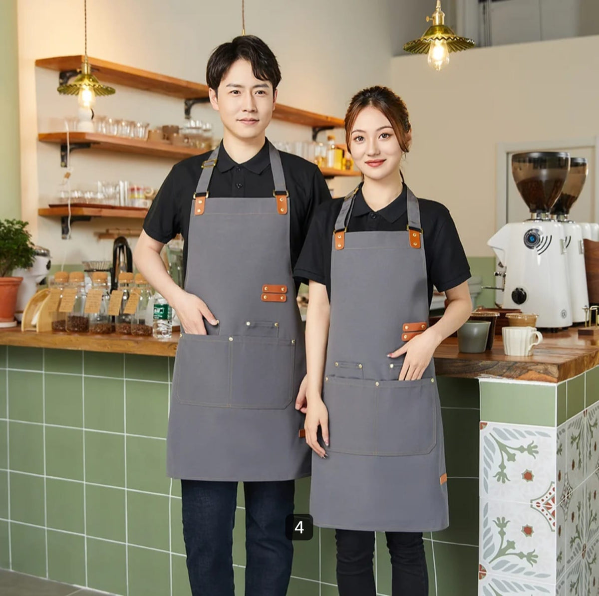 Premium Upscale  Apron with pockets and Adjustable Leather Straps