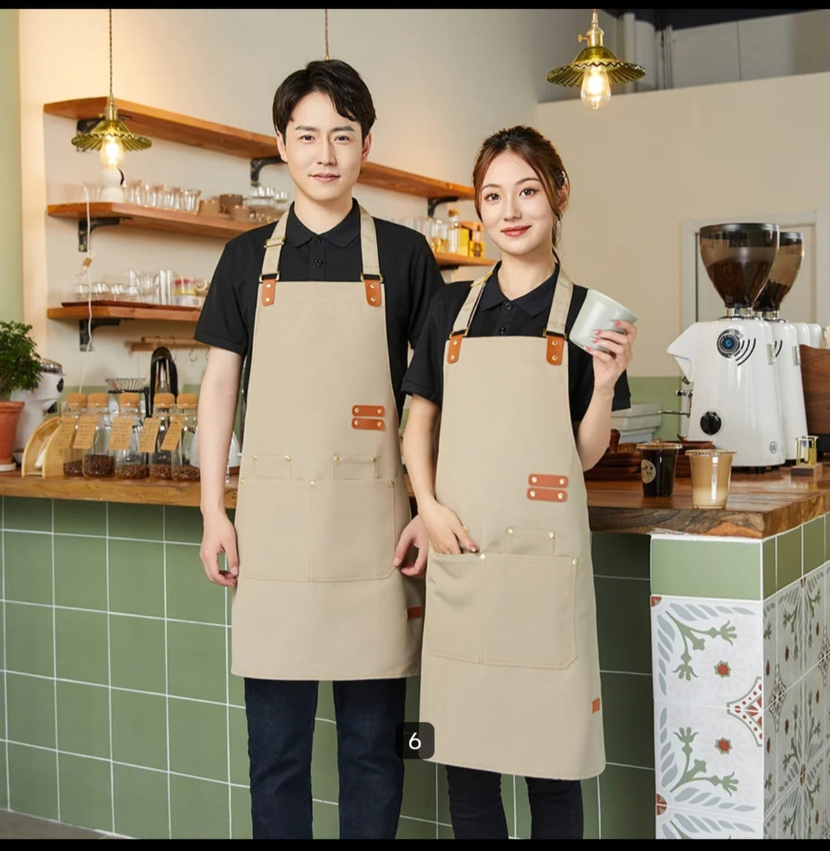 Premium Upscale  Apron with pockets and Adjustable Leather Straps