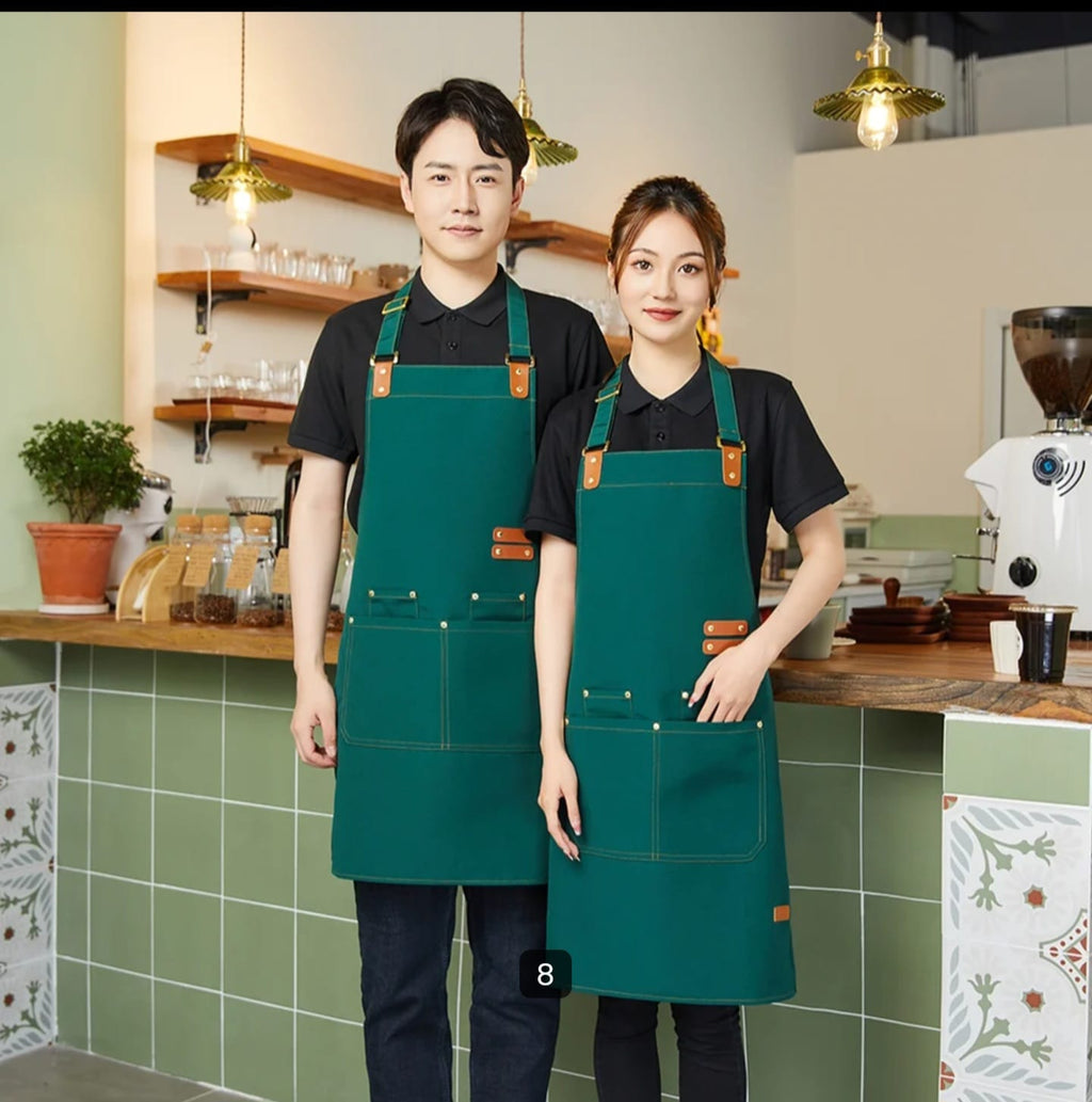 Premium Upscale  Apron with pockets and Adjustable Leather Straps