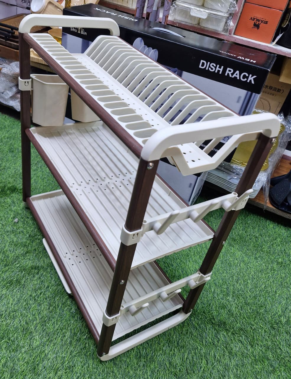 3-Tier Aluminum Dish Drying Rack with Drainer