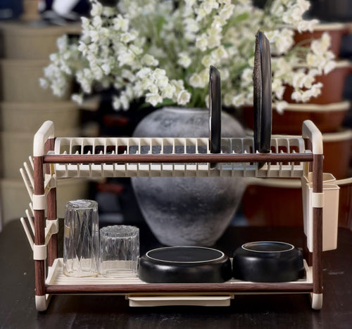 2-Tier Aluminum Dish Drying Rack with Drainer