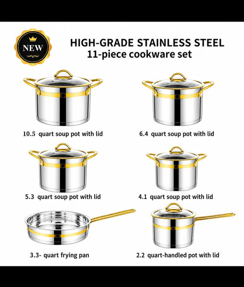 11-Piece Stainless steel cookware set