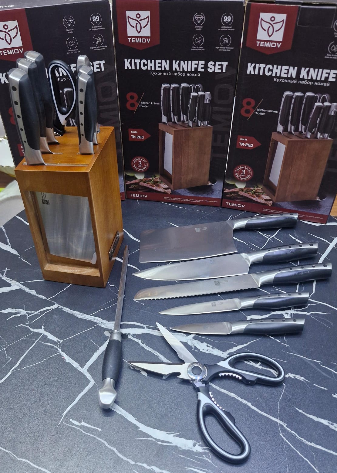 8pcs Set High quality Stainless Steel Knife Set with Hallow handle.